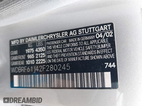 ✅ 2002 Mercedes-Benz C 230/260/280/320 • VIN: WDBRF61J42F280245 • Lot: 42522610. Wystawiony na IAAI z przebiegiem 85 604 mil. Bezpłatny archiwum sprzedaży aukcyjnych z USA i szczegółowy raport historii pojazdu na DreamBid. Zdjęcie 9.