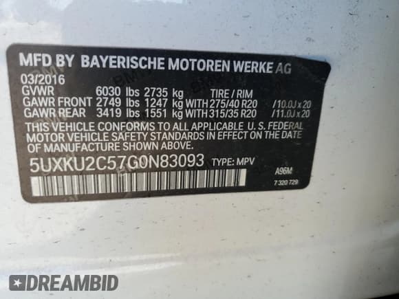 ✅ 2016 BMW X6 xDrive35i • VIN: 5UXKU2C57G0N83093 • Lot: 84214345. Listed on Copart with 96,478 mi. Free auction sales archive from the USA and detailed vehicle history report at DreamBid. Image 13.