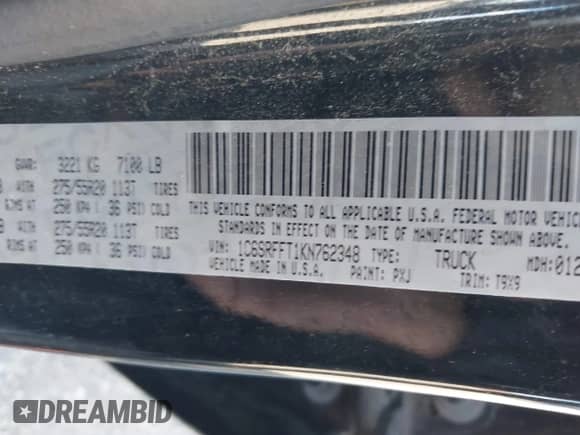 2019 Ram 1500 Big Horn с VIN 1C6SRFFT1KN762348, выставлен на аукционе IAAI как лот 43050484 с пробегом 98 000 миль миль и . История ставок и продаж доступна на DreamBid. Изображение 9.