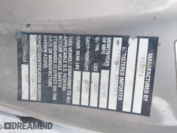 ✅ 1999 Toyota Sienna LE • VIN: 4T3ZF13C6XU103866 • Lot: 43075273. Wystawiony na IAAI z przebiegiem 271 107 mil. Bezpłatny archiwum sprzedaży aukcyjnych z USA i szczegółowy raport historii pojazdu na DreamBid. Zdjęcie 9.