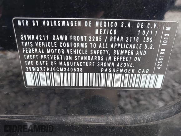 ✅ 2012 Volkswagen Jetta SE • VIN: 3VWDX7AJ6CM340538 • Лот: 43823639. Опубликован ранее на IAAI с пробегом 171 760 миль. Бесплатный доступ к архиву аукционных продаж из США и подробный отчёт об истории автомобиля на DreamBid. Изображение 9.