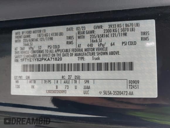 ✅ 2023 Ford Transit Cargo • VIN: 1FTYE1Y82PKA71820 • Lot: 41693537. Wystawiony na IAAI z przebiegiem 36 708 mil. Bezpłatny archiwum sprzedaży aukcyjnych z USA i szczegółowy raport historii pojazdu na DreamBid. Zdjęcie 9.