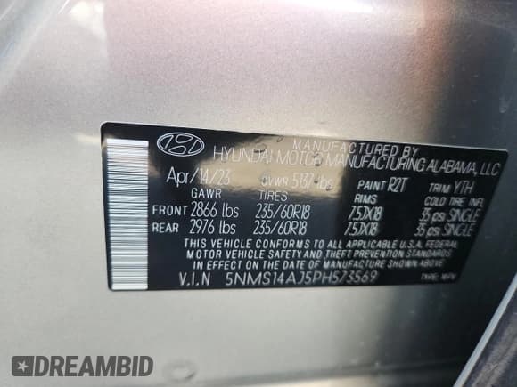 ✅ 2023 Hyundai Santa Fe SE • VIN: 5NMS14AJ5PH573569 • Lot: 82634185. Wystawiony na Copart z przebiegiem 41 543 mil. Bezpłatny archiwum sprzedaży aukcyjnych z USA i szczegółowy raport historii pojazdu na DreamBid. Zdjęcie 14.