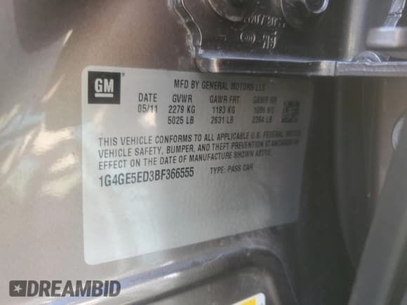 ✅ 2011 Buick LaCrosse CXS • VIN: 1G4GE5ED3BF366555 • Лот: 91051795. Опубликован ранее на Copart с пробегом 23 885 миль. Бесплатный доступ к архиву аукционных продаж из США и подробный отчёт об истории автомобиля на DreamBid. Изображение 12.