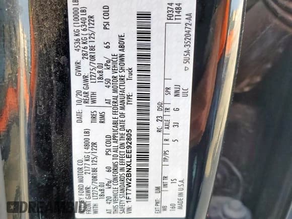 ✅ 2020 Ford F-250 XL • VIN: 1FT7W2BNXLEE92805 • Lot: 83788095. Wystawiony na Copart z przebiegiem 72 412 mil. Bezpłatny archiwum sprzedaży aukcyjnych z USA i szczegółowy raport historii pojazdu na DreamBid. Zdjęcie 12.