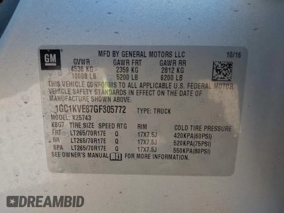 ✅ 2016 Chevrolet Silverado 2500HD LT • VIN: 1GC1KVE87GF305772 • Lot: 43575441. Listed on IAAI with 85,840 mi. Free auction sales archive from the USA and detailed vehicle history report at DreamBid. Image 9.