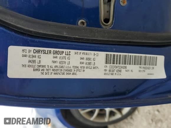 ✅ 2013 Dodge Dart SXT • VIN: 1C3CDFBA7DD343286 • Lot: 57573145. Listed on Copart with 180,337 mi. Free auction sales archive from the USA and detailed vehicle history report at DreamBid. Image 12.