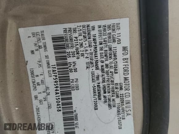 ✅ 2004 Ford Taurus • VIN: 1FAFP59S94A150458 • Lot: 90754885. Wystawiony na Copart z przebiegiem Nie podano. Bezpłatny archiwum sprzedaży aukcyjnych z USA i szczegółowy raport historii pojazdu na DreamBid. Zdjęcie 12.