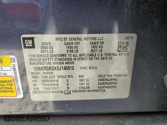 ✅ 2014 Chevrolet Traverse LT • VIN: 1GNKRGKDXEJ146812 • Lot: 69217344. Wystawiony na Copart z przebiegiem 131 474 mil. Bezpłatny archiwum sprzedaży aukcyjnych z USA i szczegółowy raport historii pojazdu na DreamBid. Zdjęcie 15.