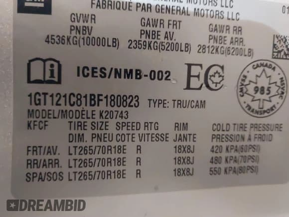 ✅ 2011 GMC Sierra 2500HD SLT • VIN: 1GT121C81BF180823 • Lot: 41565516. Listed on IAAI with 241,220 mi. Free auction sales archive from the USA and detailed vehicle history report at DreamBid. Image 9.