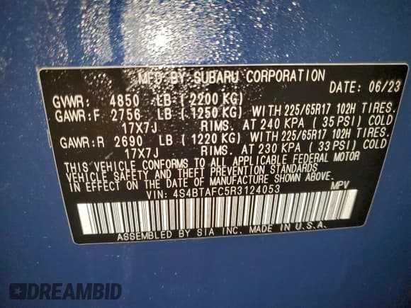 ✅ 2024 Subaru Outback Premium • VIN: 4S4BTAFC5R3124053 • Лот: 95732405. Опубликован ранее на Copart с пробегом Не указан. Бесплатный доступ к архиву аукционных продаж из США и подробный отчёт об истории автомобиля на DreamBid. Изображение 13.