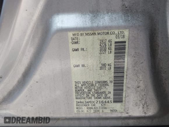 ✅ 2018 Nissan Altima SL • VIN: 1N4AL3AP0JC216445 • Lot: 42529475. Wystawiony na IAAI z przebiegiem 179 576 mil. Bezpłatny archiwum sprzedaży aukcyjnych z USA i szczegółowy raport historii pojazdu na DreamBid. Zdjęcie 9.