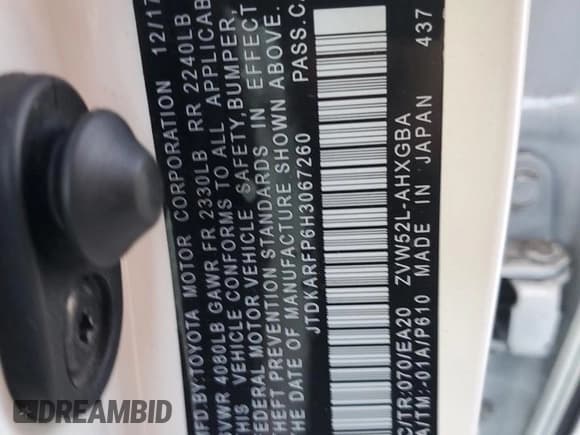 ✅ 2017 Toyota Prius Advanced • VIN: JTDKARFP6H3067260 • Лот: 93350675. Опубликован ранее на Copart с пробегом 115 524 миль. Бесплатный доступ к архиву аукционных продаж из США и подробный отчёт об истории автомобиля на DreamBid. Изображение 12.