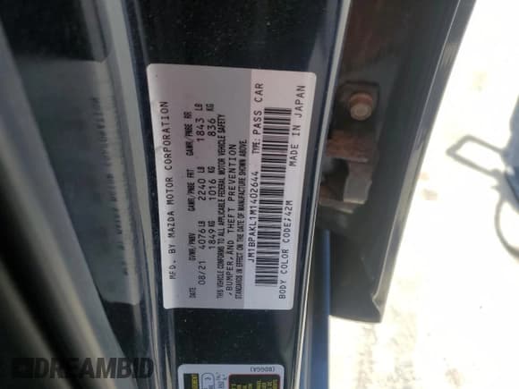 ✅ 2021 Mazda 3 Select • VIN: JM1BPAKL1M1402644 • Lot: 48410295. Listed on Copart with 36,091 mi. Free auction sales archive from the USA and detailed vehicle history report at DreamBid. Image 12.