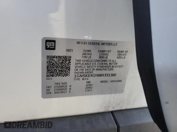 ✅ 2021 Chevrolet Suburban RST • VIN: 1GNSKEKD5MR331360 • Lot: 57723245. Listed on Copart with 82,592 mi. Free auction sales archive from the USA and detailed vehicle history report at DreamBid. Image 13.