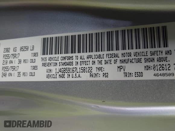 ✅ 2007 Jeep Wrangler Unlimited Sahara • VIN: 1J4GB59167L158122 • Лот: 40911727. Опубликован ранее на IAAI с пробегом 190 157 миль. Бесплатный доступ к архиву аукционных продаж из США и подробный отчёт об истории автомобиля на DreamBid. Изображение 9.