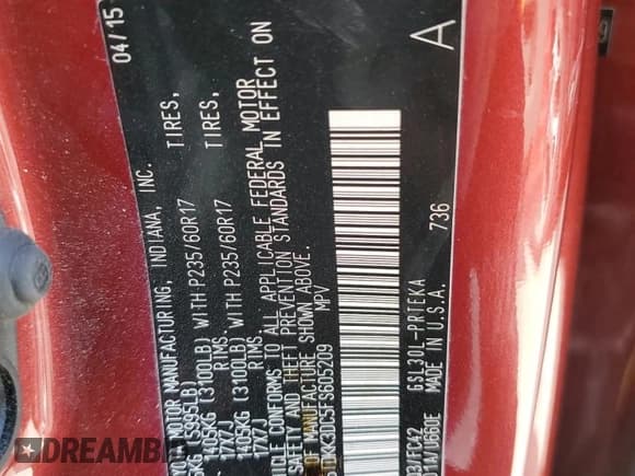 ✅ 2015 Toyota Sienna LE • VIN: 5TDKK3DC5FS605209 • Lot: 86135375. Listed on Copart with 88,396 mi. Free auction sales archive from the USA and detailed vehicle history report at DreamBid. Image 14.