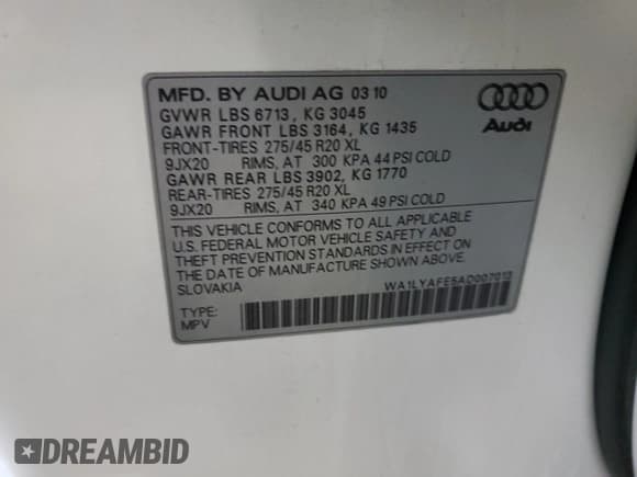 ✅ 2010 Audi Q7 Premium Plus • VIN: WA1LYAFE5AD007013 • Lot: 82365914. Listed on Copart with 218,321 mi. Free auction sales archive from the USA and detailed vehicle history report at DreamBid. Image 13.