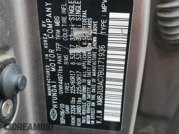 ✅ 2011 Hyundai Tucson GLS • VIN: KM8JU3AC7BU171936 • Лот: 82522355. Опубликован ранее на Copart с пробегом 327 309 миль. Бесплатный доступ к архиву аукционных продаж из США и подробный отчёт об истории автомобиля на DreamBid. Изображение 13.