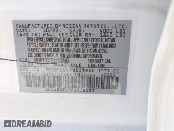 ✅ 2024 Nissan Sentra SV • VIN: 3N1AB8CV9RY236589 • Lot: 42204216. Listed on IAAI with 9,450 mi. Free auction sales archive from the USA and detailed vehicle history report at DreamBid. Image 9.