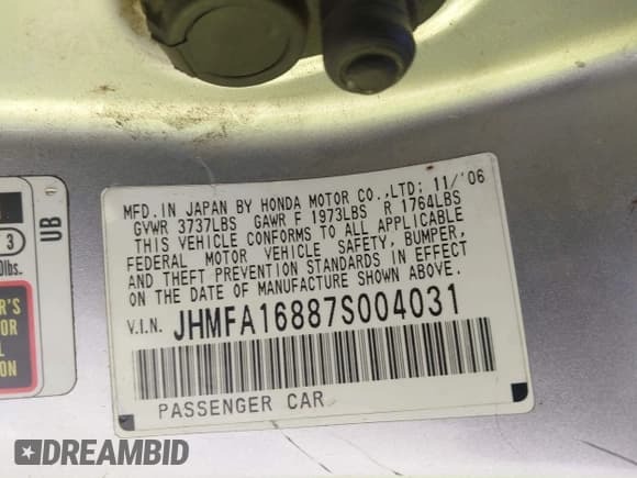✅ 2007 Honda Civic EX • VIN: JHMFA16887S004031 • Лот: 43561706. Опубликован ранее на IAAI с пробегом 254 709 миль. Бесплатный доступ к архиву аукционных продаж из США и подробный отчёт об истории автомобиля на DreamBid. Изображение 9.
