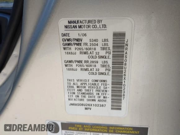 ✅ 2006 Infiniti FX • VIN: JNRAS08U26X102387 • Lot: 42472378. Wystawiony na IAAI z przebiegiem 216 266 mil. Bezpłatny archiwum sprzedaży aukcyjnych z USA i szczegółowy raport historii pojazdu na DreamBid. Zdjęcie 9.