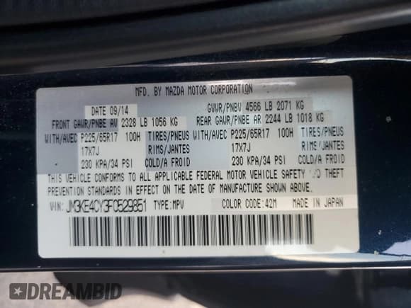 ✅ 2015 Mazda CX-5 Touring • VIN: JM3KE4CY3F0529851 • Lot: 93487675. Listed on Copart with 160,504 mi. Free auction sales archive from the USA and detailed vehicle history report at DreamBid. Image 13.