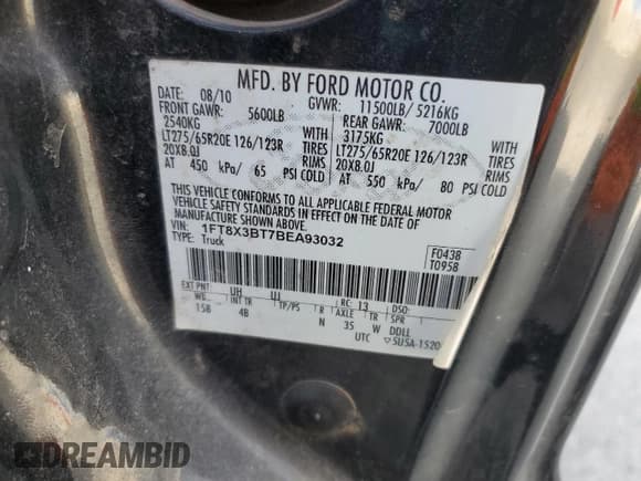 ✅ 2011 Ford F-350 XL • VIN: 1FT8X3BT7BEA93032 • Lot: 48586145. Listed on Copart with 187,792 mi. Free auction sales archive from the USA and detailed vehicle history report at DreamBid. Image 12.