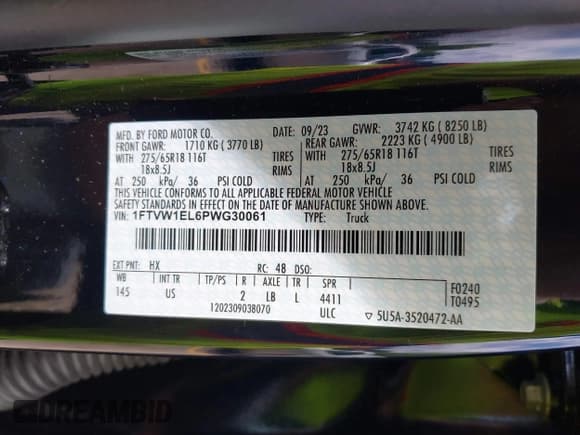 ✅ 2023 Ford F-150 Lightning Pro • VIN: 1FTVW1EL6PWG30061 • Лот: 42362295. Опубликован ранее на IAAI с пробегом 22 481 миль. Бесплатный доступ к архиву аукционных продаж из США и подробный отчёт об истории автомобиля на DreamBid. Изображение 9.