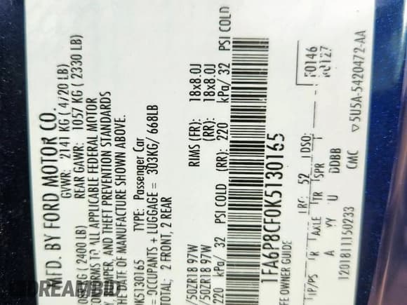 ✅ 2019 Ford Mustang GT Premium • VIN: 1FA6P8CF0K5130165 • Lot: 93259465. Wystawiony na Copart z przebiegiem 81 736 mil. Bezpłatny archiwum sprzedaży aukcyjnych z USA i szczegółowy raport historii pojazdu na DreamBid. Zdjęcie 12.