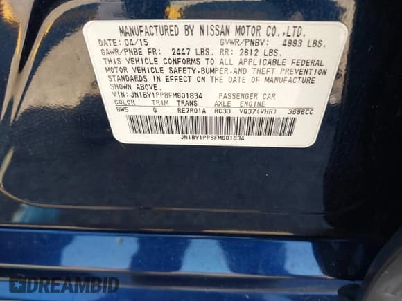 ✅ 2015 Infiniti Q70 • VIN: JN1BY1PP8FM601834 • Lot: 42028330. Listed on IAAI with 106,285 mi. Free auction sales archive from the USA and detailed vehicle history report at DreamBid. Image 9.