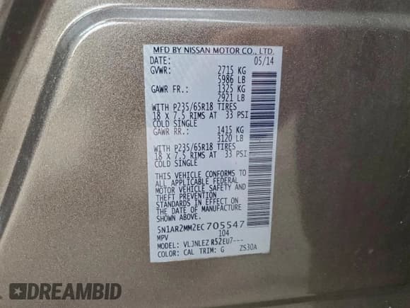 ✅ 2014 Nissan Pathfinder Platinum • VIN: 5N1AR2MM2EC705547 • Lot: 94453045. Wystawiony na Copart z przebiegiem 152 576 mil. Bezpłatny archiwum sprzedaży aukcyjnych z USA i szczegółowy raport historii pojazdu na DreamBid. Zdjęcie 13.