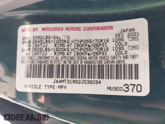 ✅ 2002 Mitsubishi Montero Sport XLS • VIN: JA4MT31R62J036094 • Лот: 43229303. Опубликован ранее на IAAI с пробегом 179 029 миль. Бесплатный доступ к архиву аукционных продаж из США и подробный отчёт об истории автомобиля на DreamBid. Изображение 9.