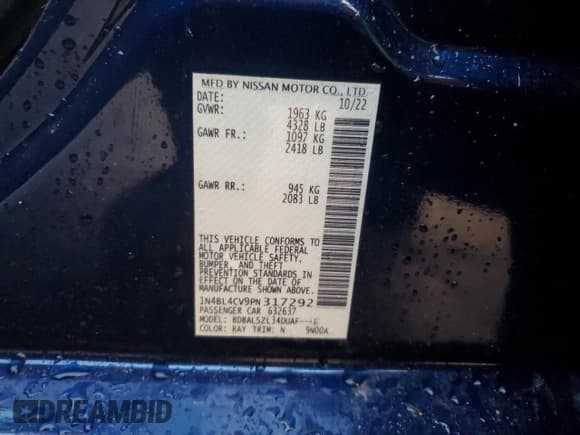 ✅ 2023 Nissan Altima SR • VIN: 1N4BL4CV9PN317292 • Lot: 93048135. Listed on Copart with 37,538 mi. Free auction sales archive from the USA and detailed vehicle history report at DreamBid. Image 13.