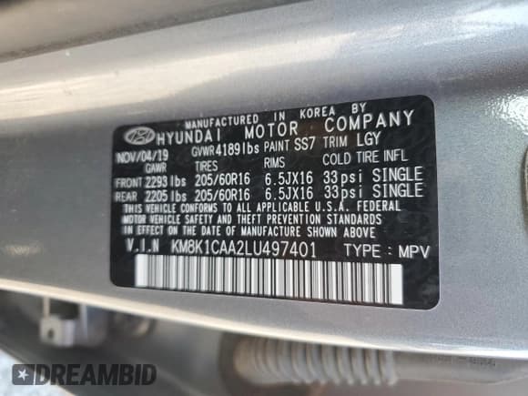 ✅ 2020 Hyundai Kona SE • VIN: KM8K1CAA2LU497401 • Лот: 62912513. Опубликован ранее на Copart с пробегом 30 946 миль. Бесплатный доступ к архиву аукционных продаж из США и подробный отчёт об истории автомобиля на DreamBid. Изображение 14.