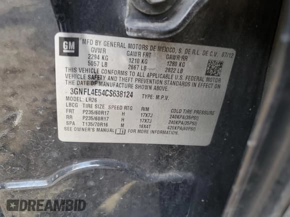 ✅ 2012 Chevrolet Captiva Sport LTZ • VIN: 3GNFL4E54CS638124 • Lot: 84851514. Wystawiony na Copart z przebiegiem 180 728 mil. Bezpłatny archiwum sprzedaży aukcyjnych z USA i szczegółowy raport historii pojazdu na DreamBid. Zdjęcie 13.