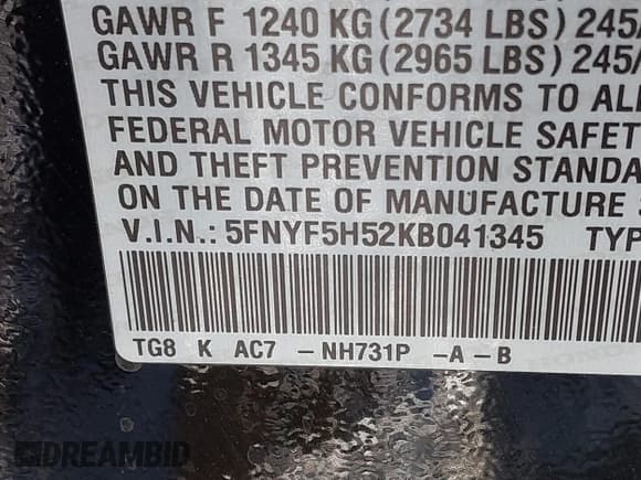 ✅ 2019 Honda Pilot EX-L • VIN: 5FNYF5H52KB041345 • Lot: 42029069. Listed on IAAI with 55,231 mi. Free auction sales archive from the USA and detailed vehicle history report at DreamBid. Image 9.