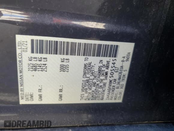 ✅ 2021 Nissan Maxima Platinum • VIN: 1N4AA6FVXMC505545 • Lot: 53000245. Listed on Copart with 73,929 mi. Free auction sales archive from the USA and detailed vehicle history report at DreamBid. Image 12.