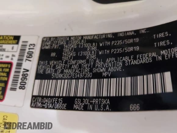 ✅ 2014 Toyota Sienna SE • VIN: 5TDXK3DC7ES497390 • Lot: 42037096. Listed on IAAI with 169,127 mi. Free auction sales archive from the USA and detailed vehicle history report at DreamBid. Image 9.