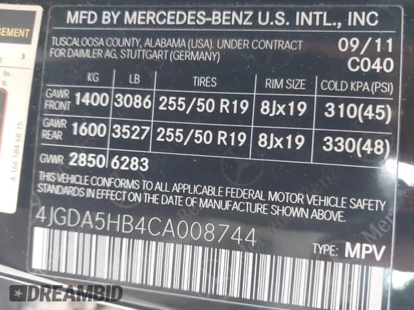 ✅ 2012 Mercedes-Benz M 350 • VIN: 4JGDA5HB4CA008744 • Lot: 42484310. Listed on IAAI with 176,851 mi. Free auction sales archive from the USA and detailed vehicle history report at DreamBid. Image 9.