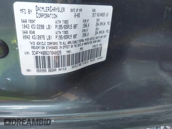 ✅ 2003 Chrysler PT Cruiser • VIN: 3C4FY48B63T640625 • Lot: 43512804. Listed on IAAI with 108,102 mi. Free auction sales archive from the USA and detailed vehicle history report at DreamBid. Image 9.