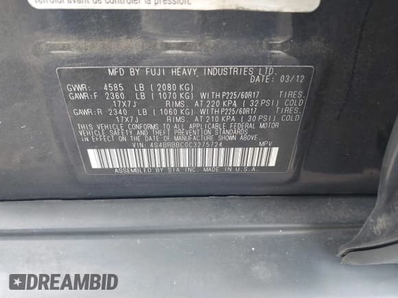 ✅ 2012 Subaru Outback Prem • VIN: 4S4BRBBC0C3275724 • Лот: 42631511. Опубликован ранее на IAAI с пробегом 199 969 миль. Бесплатный доступ к архиву аукционных продаж из США и подробный отчёт об истории автомобиля на DreamBid. Изображение 9.