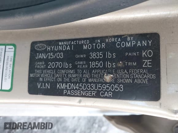 ✅ 2003 Hyundai Elantra GLS • VIN: KMHDN45D33U595053 • Lot: 41417029. Wystawiony na IAAI z przebiegiem 146 636 mil. Bezpłatny archiwum sprzedaży aukcyjnych z USA i szczegółowy raport historii pojazdu na DreamBid. Zdjęcie 9.