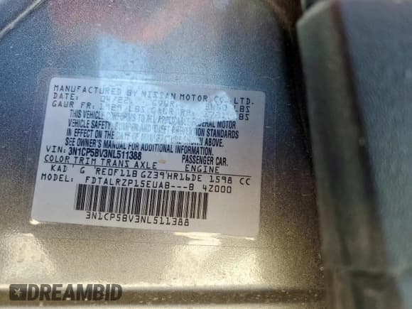 ✅ 2022 Nissan Kicks S • VIN: 3N1CP5BV3NL511388 • Лот: 71911235. Опубликован ранее на Copart с пробегом 38 541 миль. Бесплатный доступ к архиву аукционных продаж из США и подробный отчёт об истории автомобиля на DreamBid. Изображение 13.