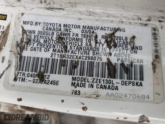 ✅ 2004 Toyota Corolla CE • VIN: 2T1BR32EX4C298075 • Лот: 81384515. Опубликован ранее на Copart с пробегом 284 132 миль. Бесплатный доступ к архиву аукционных продаж из США и подробный отчёт об истории автомобиля на DreamBid. Изображение 12.