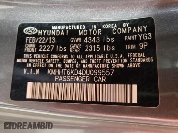 ✅ 2013 Hyundai Genesis Coupe Premium • VIN: KMHHT6KD4DU099557 • Lot: 58597345. Wystawiony na Copart z przebiegiem 70 831 mil. Bezpłatny archiwum sprzedaży aukcyjnych z USA i szczegółowy raport historii pojazdu na DreamBid. Zdjęcie 12.