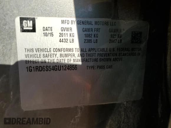 ✅ 2016 Chevrolet Volt Premier • VIN: 1G1RD6S54GU124856 • Lot: 69553623. Listed on Copart with 140,090 mi. Free auction sales archive from the USA and detailed vehicle history report at DreamBid. Image 12.