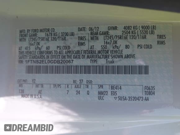 ✅ 2012 Ford Econoline Cargo Commercial • VIN: 1FTNS2EL0CDB20067 • Lot: 42858350. Wystawiony na IAAI z przebiegiem 127 126 mil. Bezpłatny archiwum sprzedaży aukcyjnych z USA i szczegółowy raport historii pojazdu na DreamBid. Zdjęcie 9.