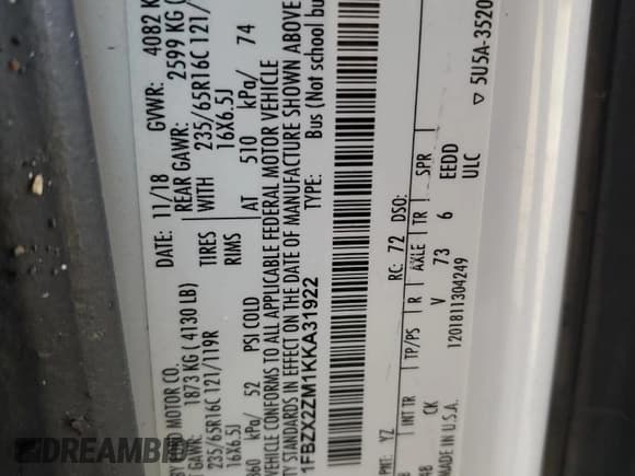 ✅ 2019 Ford Transit Passenger XL • VIN: 1FBZX2ZM1KKA31922 • Lot: 48793945. Wystawiony na Copart z przebiegiem 156 062 mil. Bezpłatny archiwum sprzedaży aukcyjnych z USA i szczegółowy raport historii pojazdu na DreamBid. Zdjęcie 16.