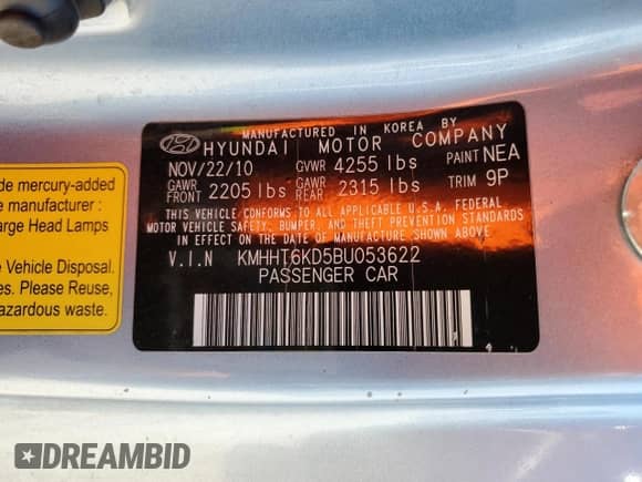 2011 Hyundai Genesis Coupe R-Spec with VIN KMHHT6KD5BU053622, listed as a Copart auction lot 84557754 with 53,703 mi miles and Salvage title. Bid and sale history available at DreamBid. Image 12.